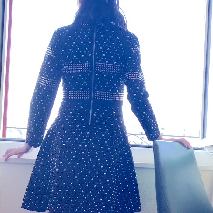 Valentino Black Long Sleeve Studded Dress